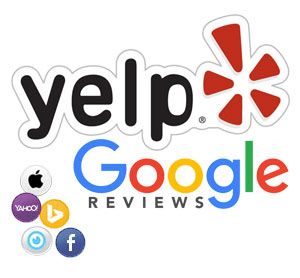 Local Listing Logos including Yelp, Google Maps, Apple, Bing, Yahoo, City Search, and Facebook for Business