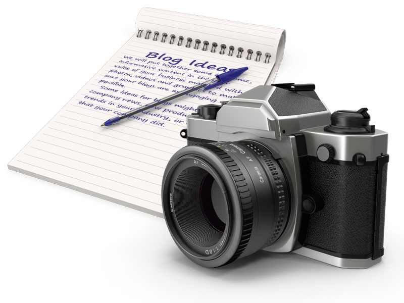 Blog ideas on a notepad with a camera