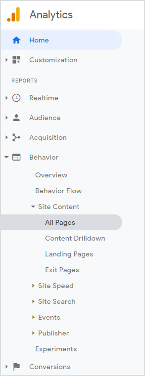 Navigation to Site Content in Google Analytics