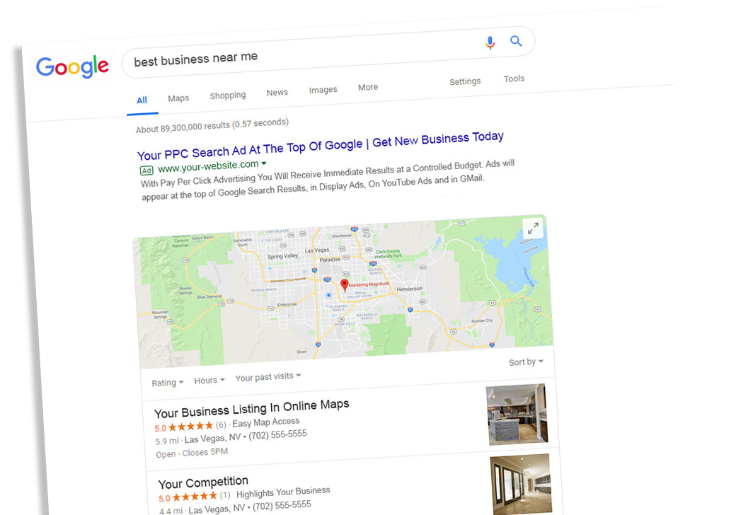 Local Listings in a Google Search with Maps for Local SEO