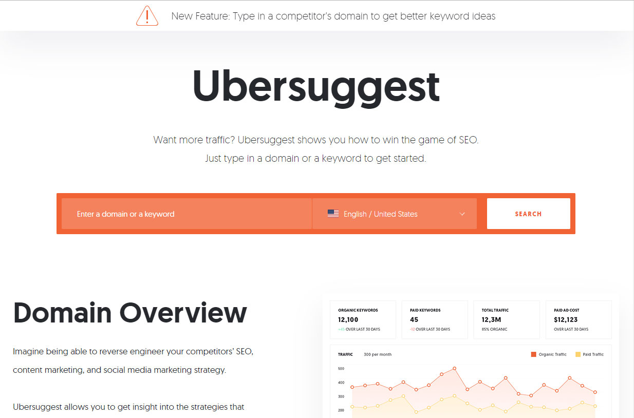 Ubersuggest Home Page