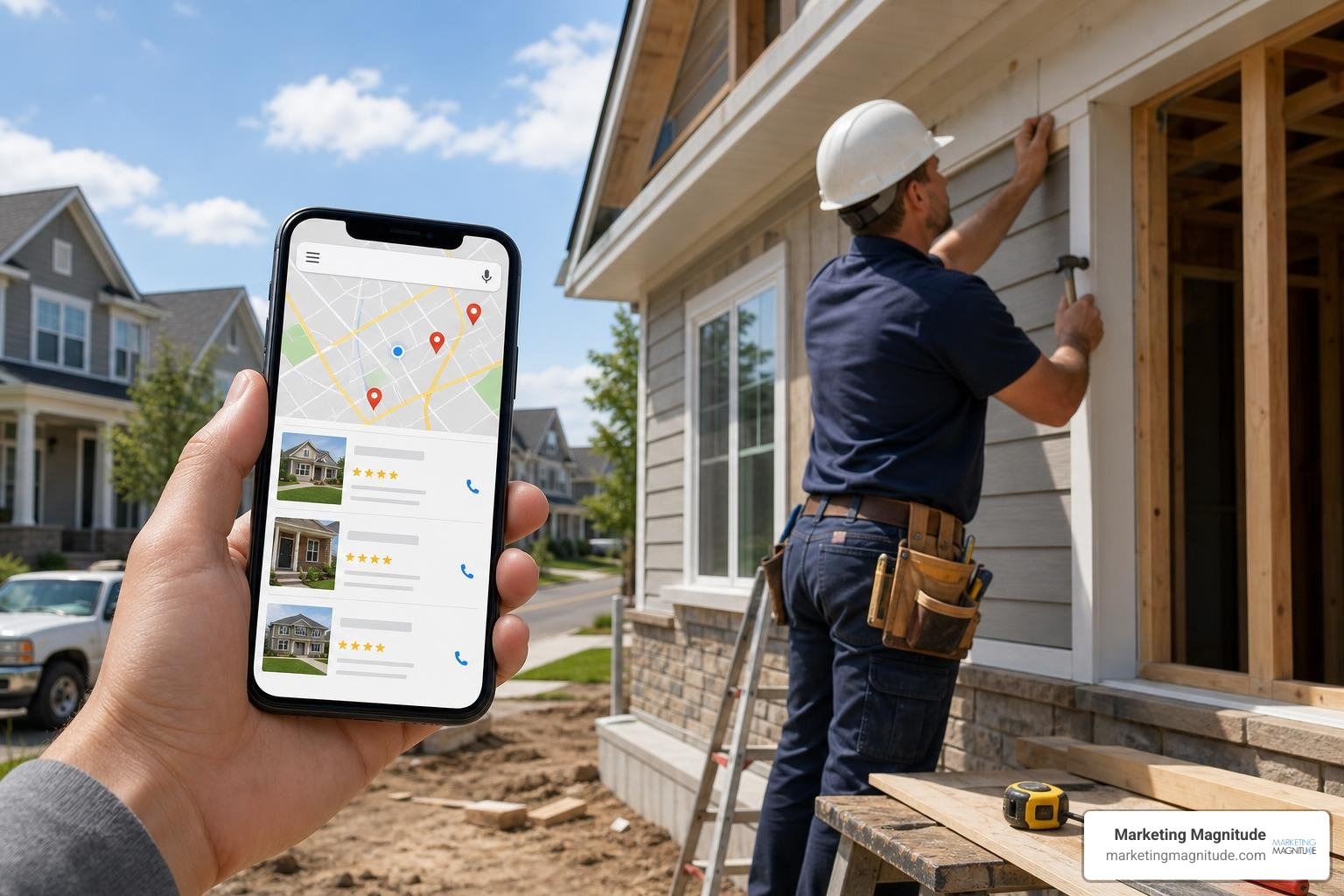 home service contractor working on site with mobile search and local leads