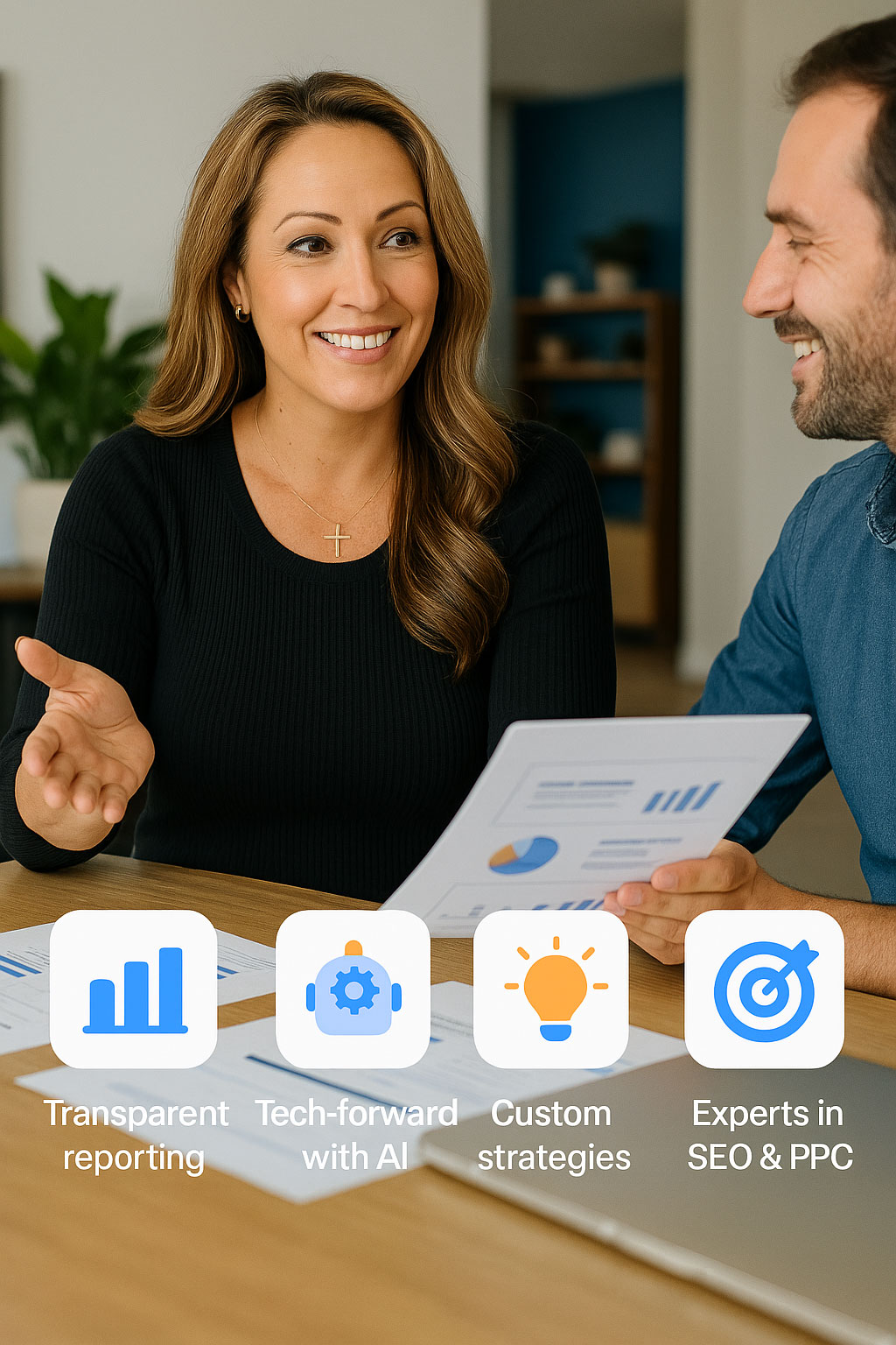 SEO consultants working together in a modern business meeting