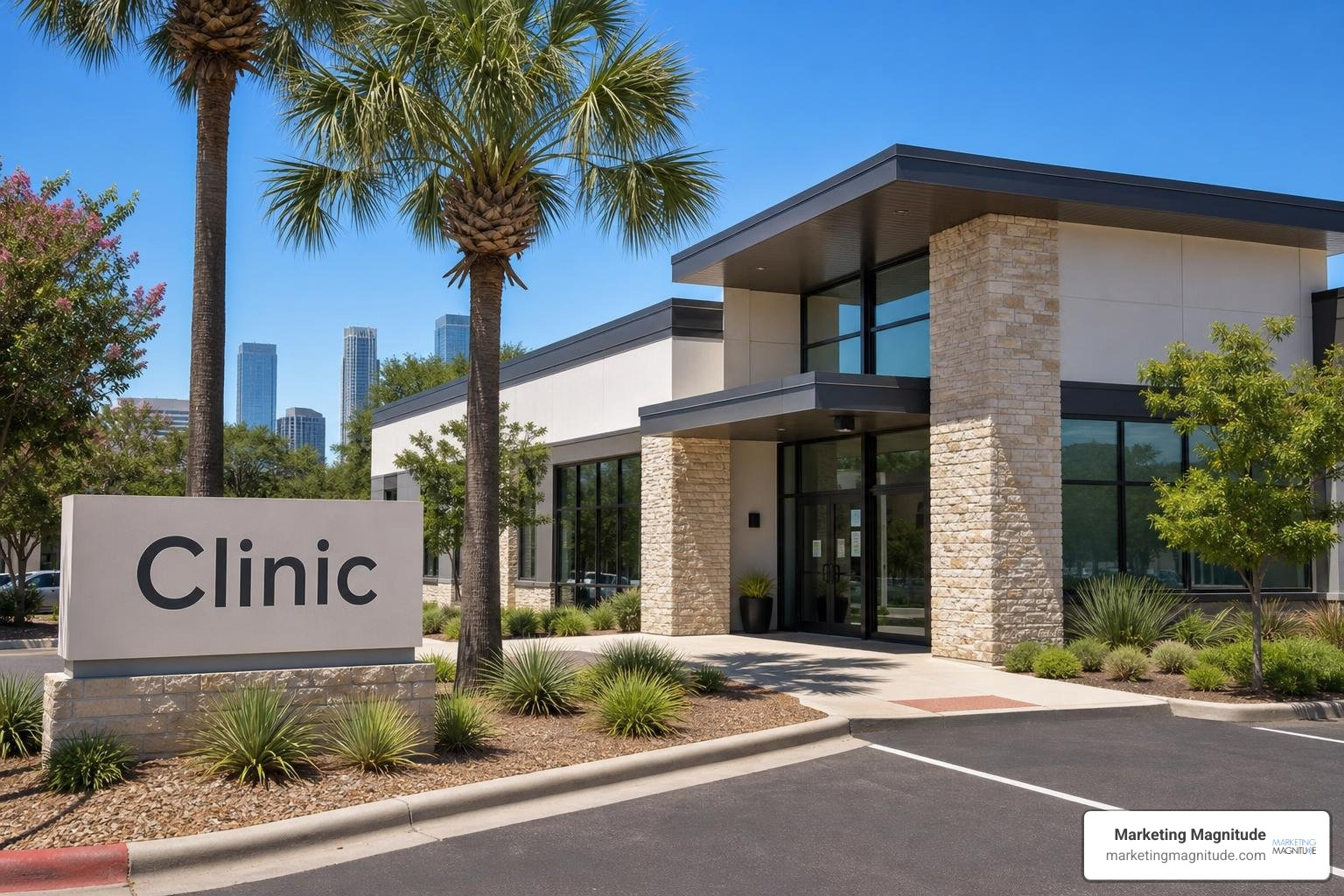 Austin clinic SEO modern medical clinic exterior Texas
