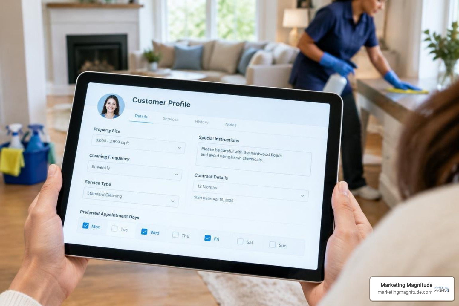 in-depth-guide-to-automate-marketing-for-cleaning-companies-image customized cleaning CRM customer profile with service specifications and property details